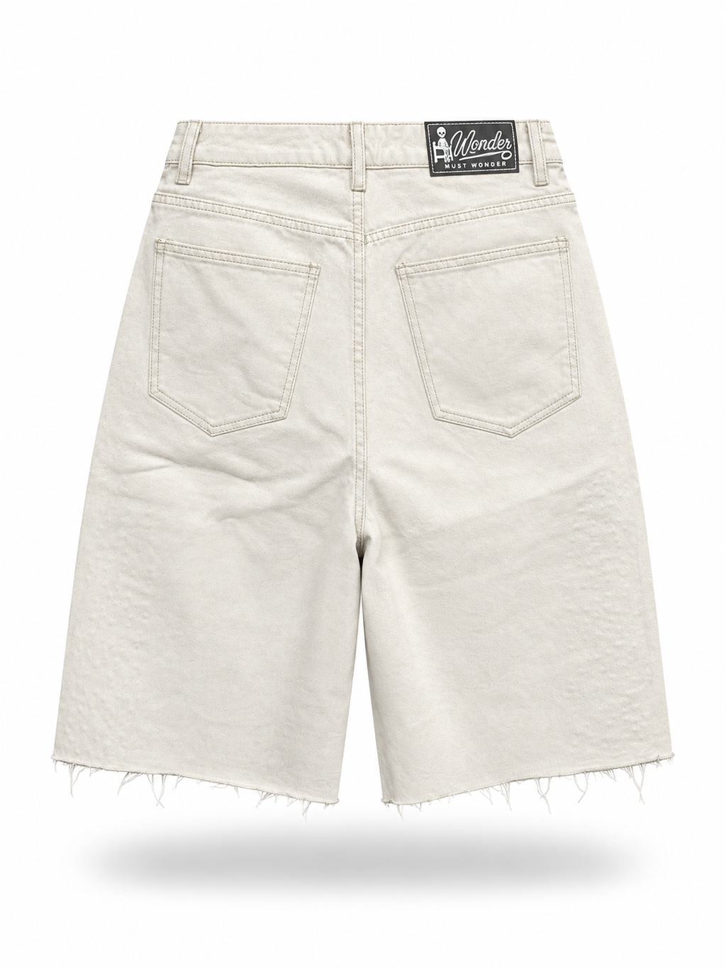 Baggy Rhinestone Denim Shorts - Cream