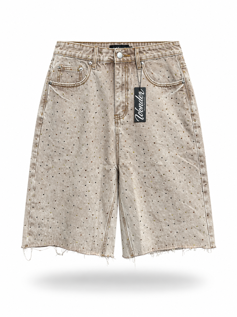 Stone Brown oversized rhinestone jorts