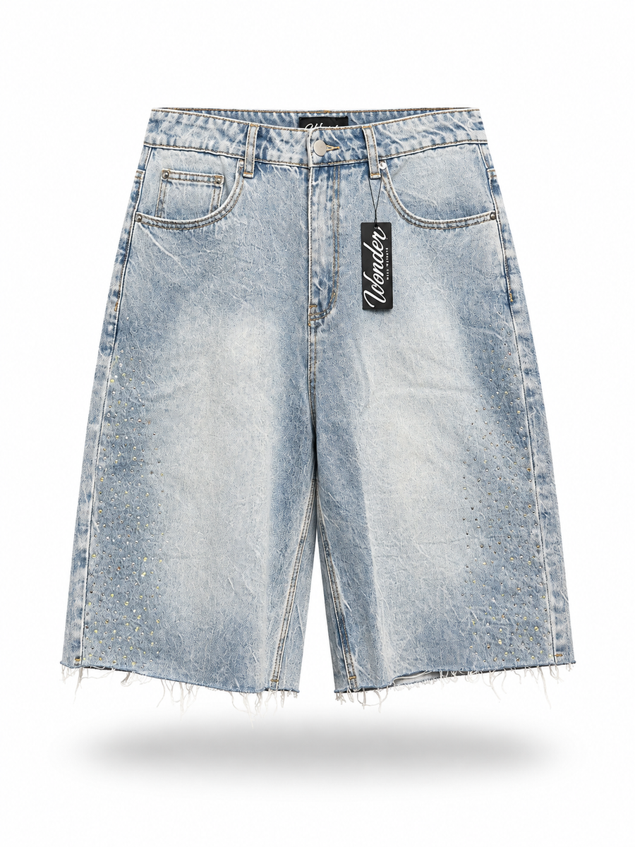 Light Wash oversized rhinestone jorts
