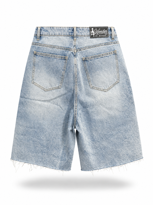 Must Wonder Rhinestone Jorts - Light Blue Marble