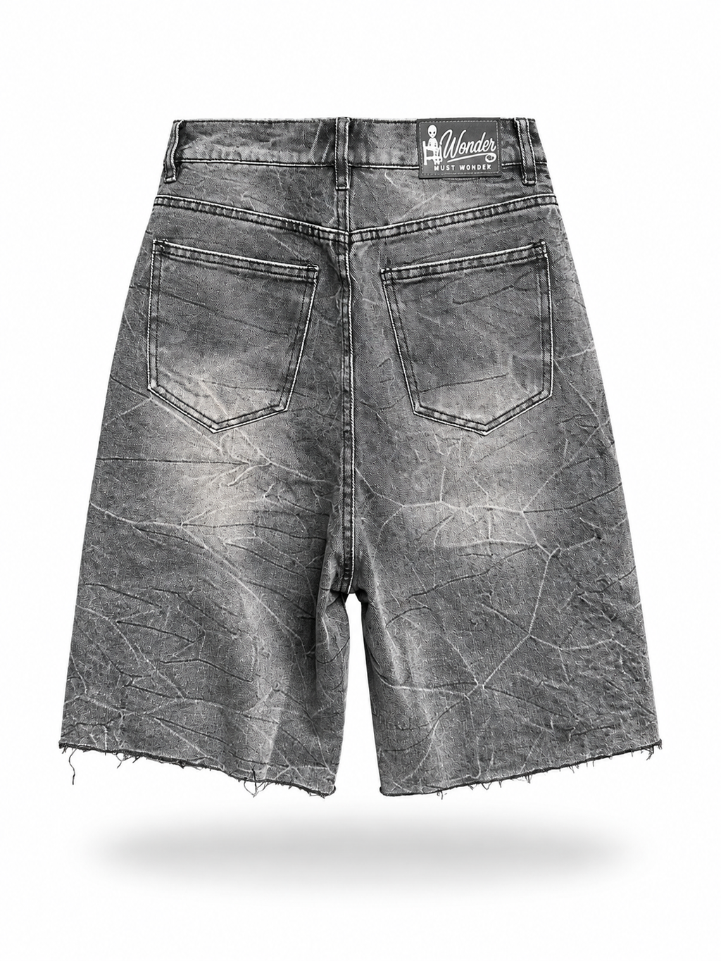 Baggy Rhinestone Marble Wash Denim Shorts - Black