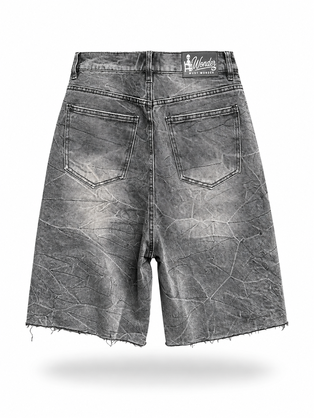 Baggy Rhinestone Marble Wash Denim Shorts - Black
