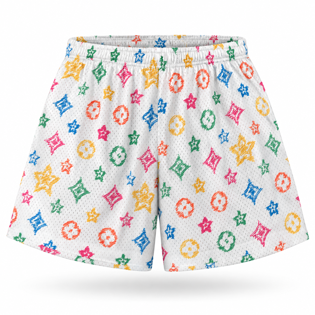 WonderBoy Blurred Flowers & Stars Mesh Short