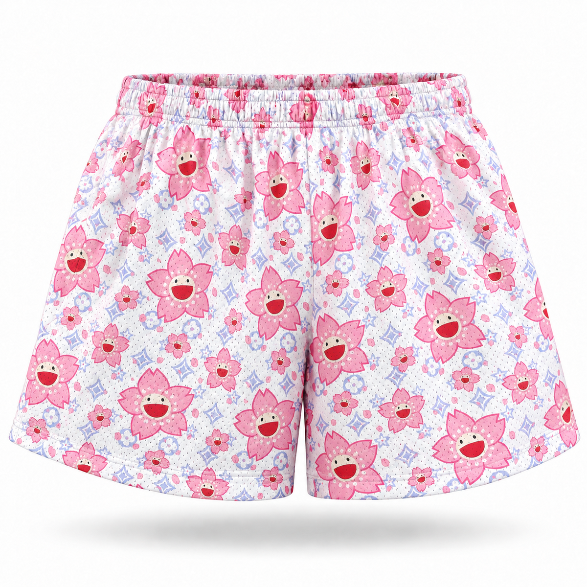 WonderBoy Pink Flowers & Stars Mesh Short - White